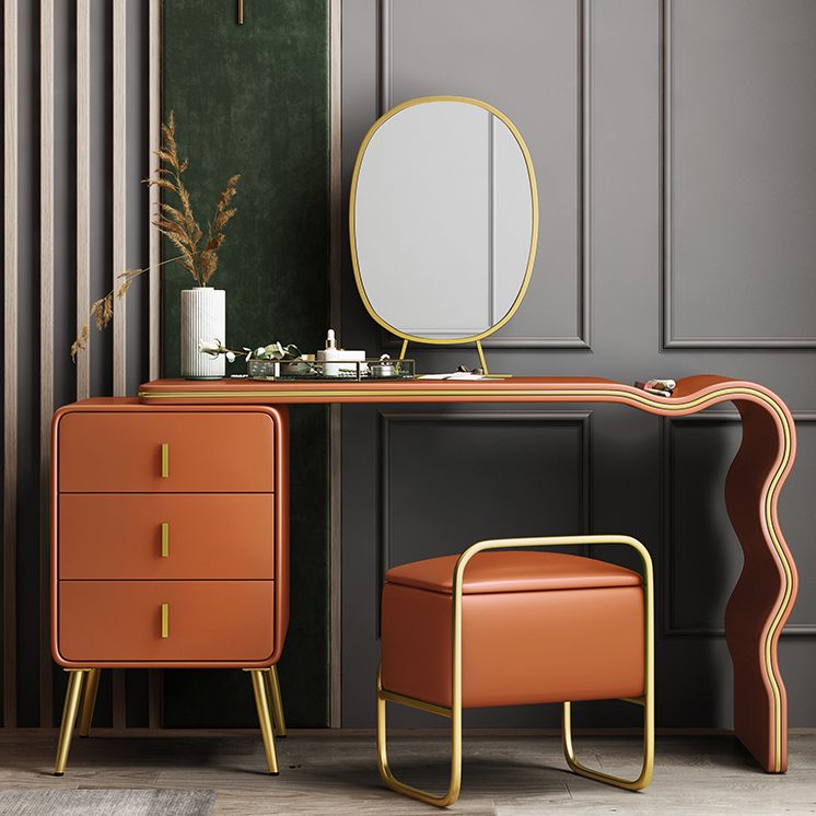Waschtisch -Faux -Leder -Make -up -Schminktisch mit Spiegel und Stuhlset
