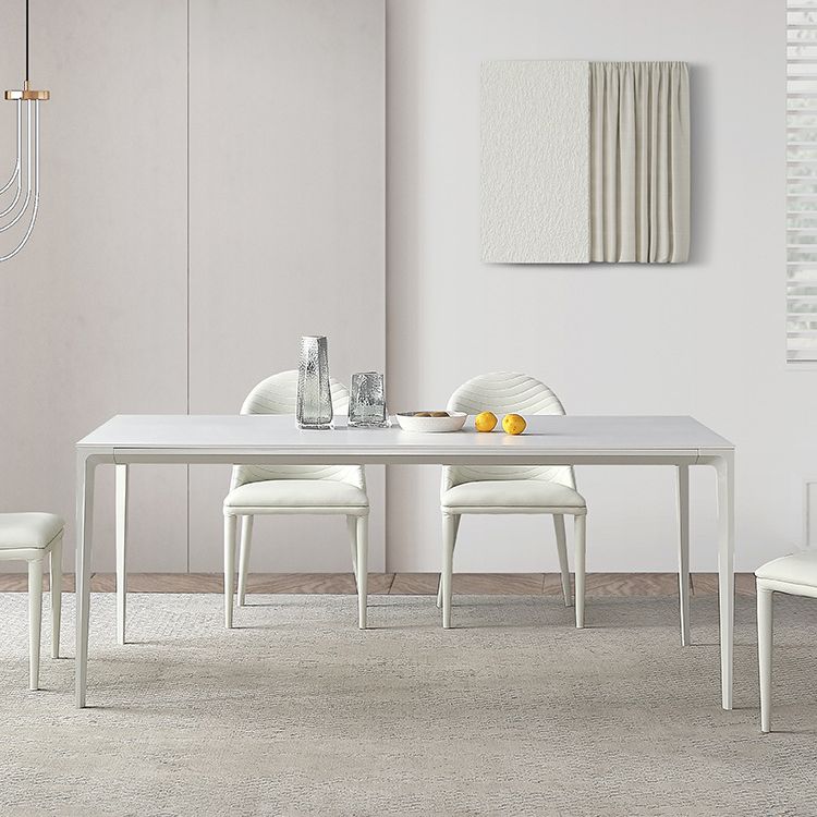 Metal Contemporary Rectangular Dining Table White Sintered Stone Top Table with Legs Clearhalo 'Dining Tables & Seating' 'Dining Tables' 'dining_table' 'Furniture' 'furniture_dining_table' 'Kitchen & Dining Furniture' 'kitchen' 'kitchen_dining_table' 1200x1200_425baaf6-2d4b-4e43-89bb-8a5cdd660f86