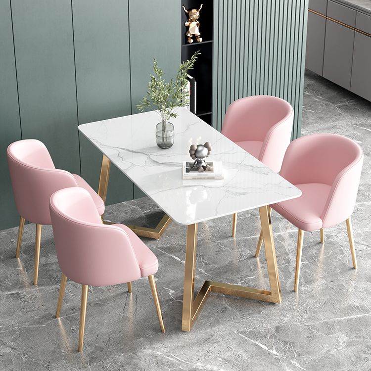 Juego de mesa de comedor de hierro Glam, juego de comedor rectangular de 1/2/5/6 piezas con tapa de piedra sinterizada
