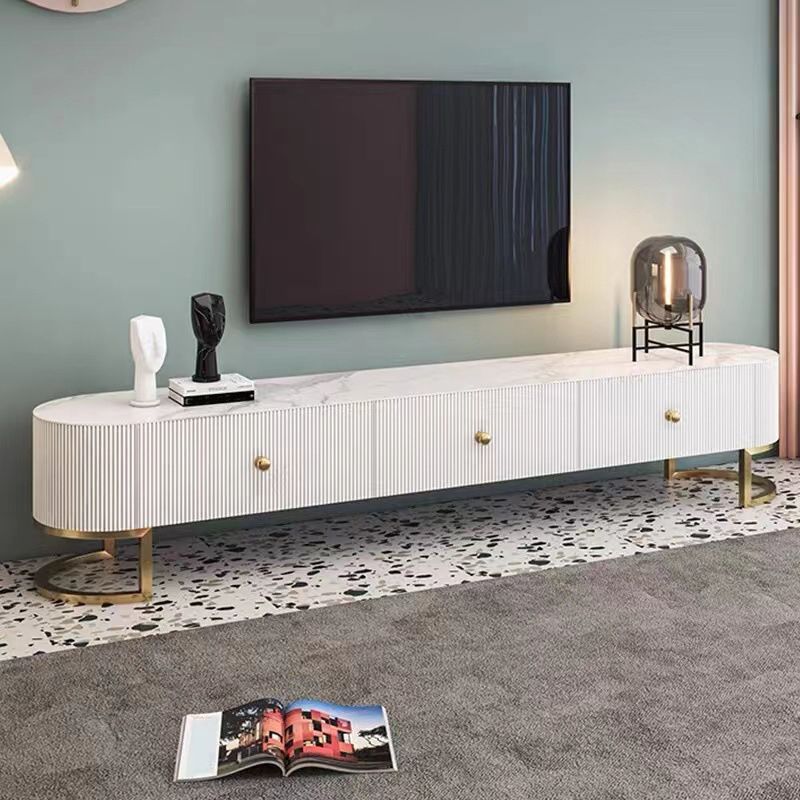 Eigentijdse TV-console met gesloten opbergruimte Witte steen TV-standaardconsole voor woonkamer