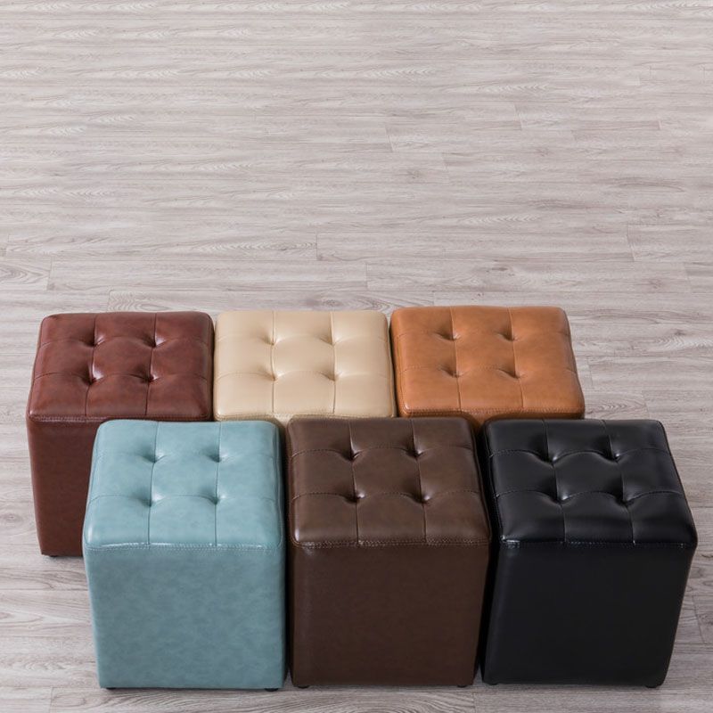 Modern Pouf Ottoman Genuine Leather Upholstered Tufted Solid Color Ottoman Clearhalo 'furn' 'furn_ottomans_poufs' 'Furniture' 'Living Room Furniture' 'Ottomans & Poufs' 'ottomans_poufs' 1200x1200_426093d5-fa40-4152-aaab-f8314bee29cd