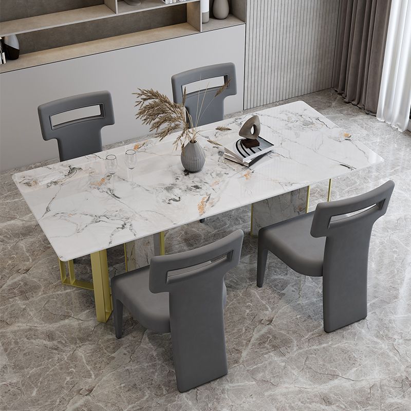 Glam Style Dinette Set 1/5 Pcs Rectangle Stone Dinette Table with Dining Chair Clearhalo 'Dining Room Sets' 'Dining Tables & Seating' 'dining_room_set' 'furn' 'furn_dining_room_set' 'Furniture' 'Kitchen & Dining Furniture' 1200x1200_4266a754-0eef-49c6-b21d-b0d95070d09d