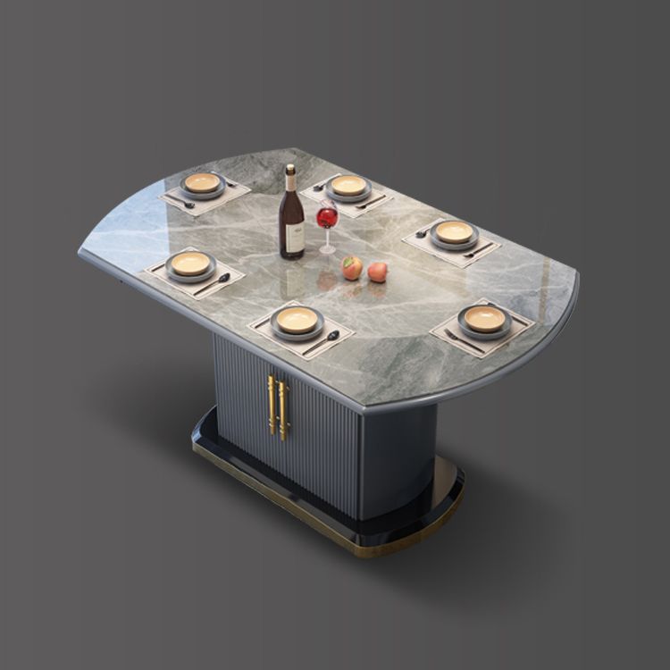 Contemporary Style Sintered Stone Dining Table with Self-Storing Leaf and Pedestal Base Clearhalo 'Dining Room Sets' 'Dining Tables & Seating' 'dining_room_set' 'furn' 'furn_dining_room_set' 'Furniture' 'furniture_dining_room_set' 'Kitchen & Dining Furniture' 'kitchen&dining_furn' 'kitchen' 1200x1200_42672341-6740-4df9-be1b-b8a6f9fa7a64