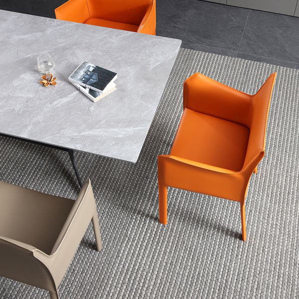 Solid Back Dining Chair Designer Style Leather Meeting Room Arm Chair