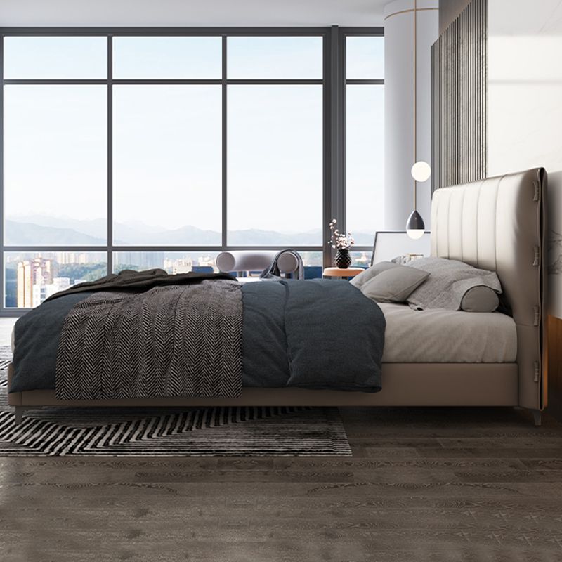Fiamma del letto grigio moderno in legno con testiera, letto in pelle vera
