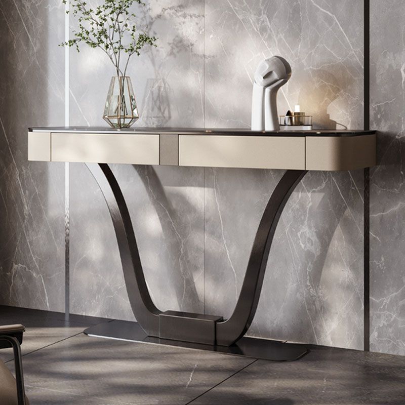 Half Moon Shape Contemporary Console Table Stone White/Black Console Sofa Table