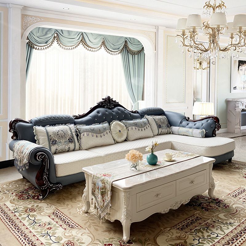 133.86"L x 74.8"W x 47.24"H Glam 5-Seat Cushion Back Sectional Rolled Arm Sofa and Chaise Clearhalo 'furn' 'furn_sectionals' 'Furniture' 'furniture_sectionals' 'Living Room Furniture' 'Sectionals' 1200x1200_4270a79c-85d9-453c-bcee-e8b24f1c5672