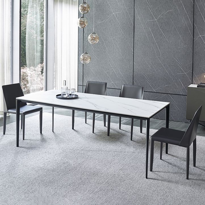 Simple Sintered Stone Top White Dining Table Rectangle Shape Dining Table for Kitchen Clearhalo ' dining_table' 'Dining Tables & Seating' 'Dining Tables' 'Furniture' 'furniture_dining_table' 'Kitchen & Dining Furniture' 'kitchen&dining_furn' 'kitchen' 'kitchen_dining_table' 1200x1200_4272d5c3-18df-4a0a-afc2-0668b85b02b3