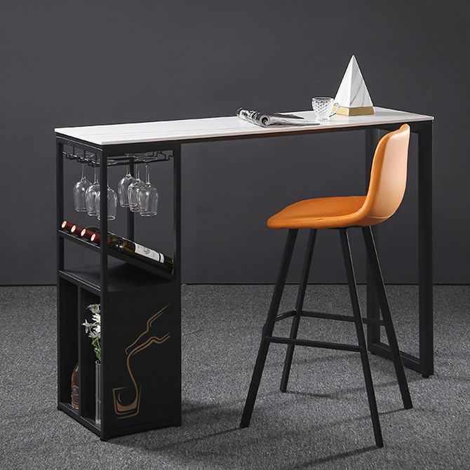 Industrial Rectangle Pub Table White Sintered Stone Bar Height Cocktail Table with Shelves Clearhalo 'Bar Furniture' 'Bar Tables' 'bar_tables' 'furn' 'furn_bar_tables' 'Furniture' 'Kitchen & Dining Furniture' 1200x1200_4272fc52-4205-4012-857a-20b44a0841f7