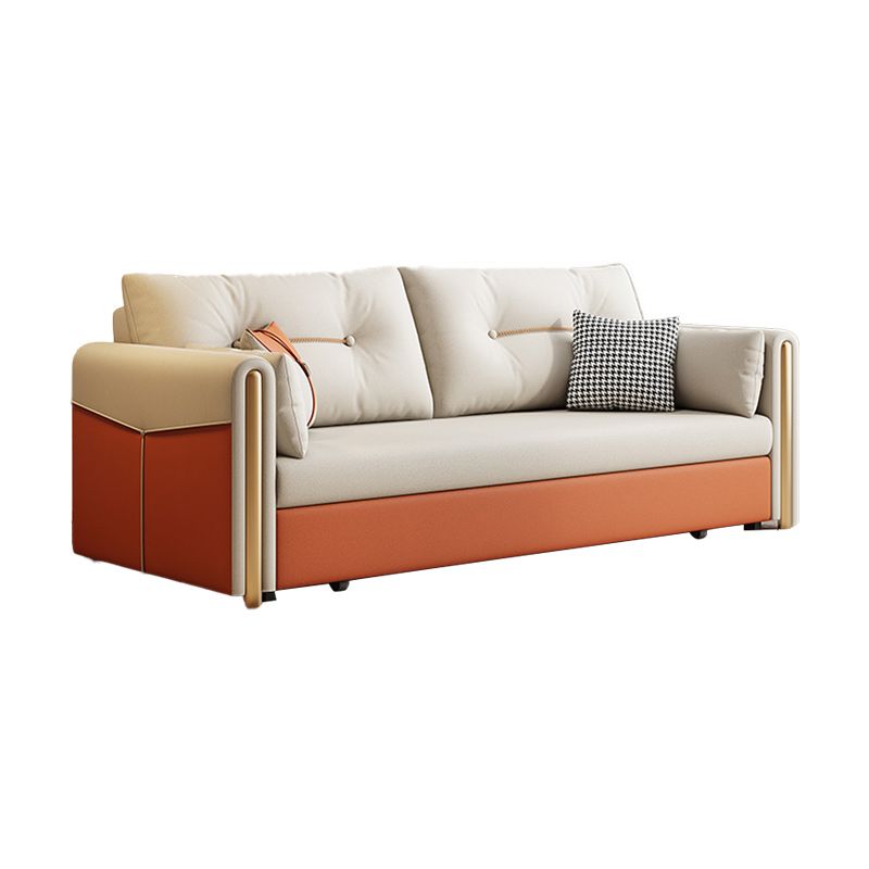 フェイクレザーステイン耐性現代ベッドソファソファオレンジ/ホワイト