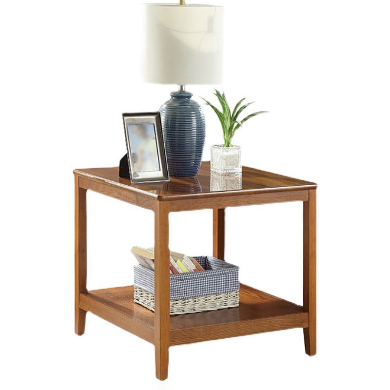 Farmhouse Square Wood Top End Table 4 Legs Sofa Side Table  with Shelves