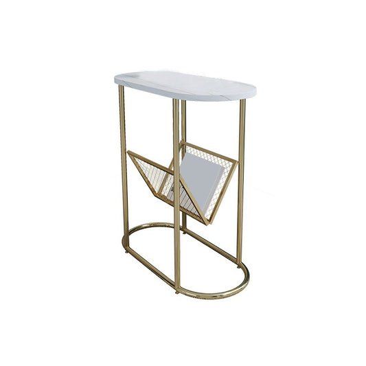 24.8" Tall Iron Frame Base End Table Oval Slate Top Side Table with Magazine Holder Clearhalo 'Coffee & Accent Tables' 'End & Side Tables' 'end_side_tables' 'furn' 'furn_end_side_tables' 'Furniture' 'Living Room Furniture' 1200x1200_4273c0a5-1989-43d0-b224-58cd773204aa