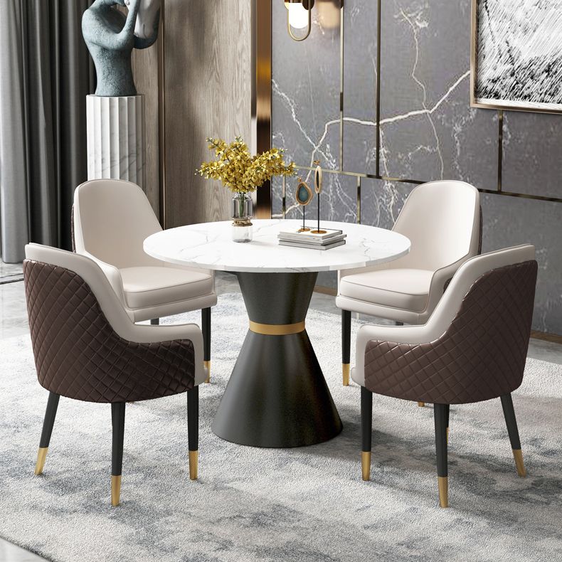 伝統的な豪華なダイニングテーブルラウンドホワイトトップの台座ダイニングテーブル