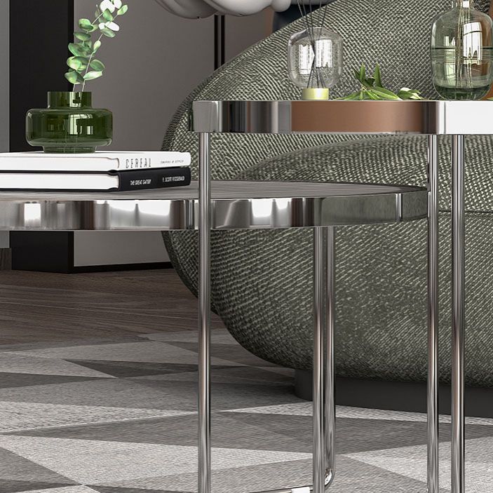 Round Cross Legs Coffee Table Stainless Steel Cocktail Table Clearhalo 'Coffee & Accent Tables' 'Coffee Tables' 'coffee_tables' 'furn' 'furn_coffee_tables' 'Furniture' 'Living Room Furniture' 1200x1200_4280d6d7-2d40-4798-8bee-b828b69351f0