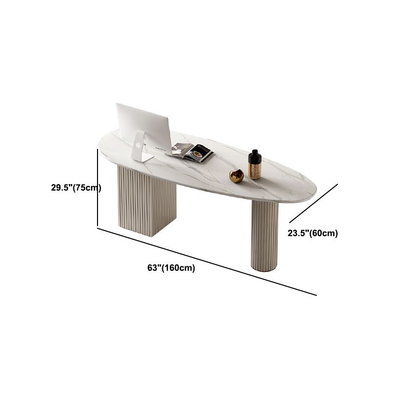 White Writing Desk Sintered Stone Desk with Three Drawers for Home and Office Clearhalo 'furn' 'furn_office_desk' 'Furniture' 'Office Desks' 'Office Furniture' 'office_desk' 1200x1200_42828b72-9130-48d8-9b2a-37f767e934fb