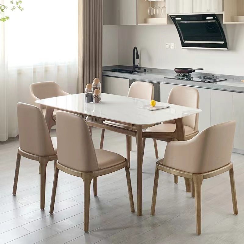 Mid-Century Dining Table with Brown Wood Frame Stone Top Dinette Table Clearhalo 'Dining Tables & Seating' 'Dining Tables' 'dining_table' 'furn' 'furn_dining_table' 'Furniture' 'Kitchen & Dining Furniture' 1200x1200_4282affc-f5da-4c49-85f6-fbb655432e90