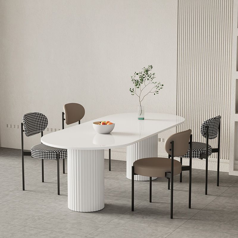 Oval Sintered Stone Dining Table Modern White Furniture with Double Pedestal for Home Clearhalo 'Dining Tables & Seating' 'Dining Tables' 'dining_table' 'furn' 'furn_dining_table' 'Furniture' 'Kitchen & Dining Furniture' 1200x1200_4282bac4-debb-446a-bea9-31249f1f338f