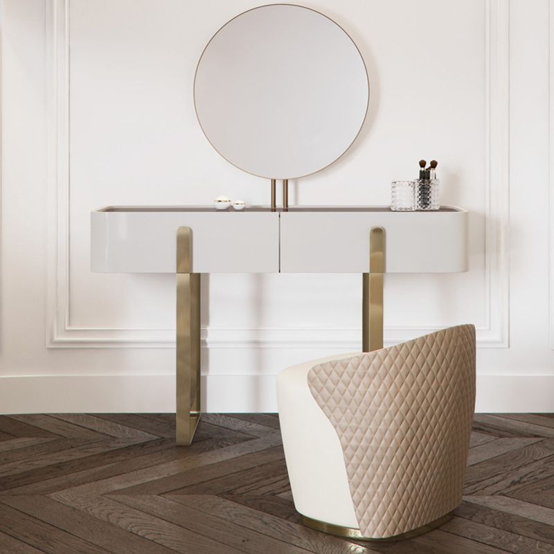 2 Storage Drawers Vanity Set with Stool Glass Top Dressing Table