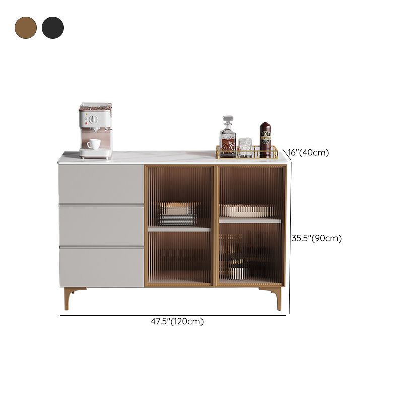 35.4 "Puertas de vidrio altas Comedor Buffet Buffet Gris aparador con cajones y almacenamiento