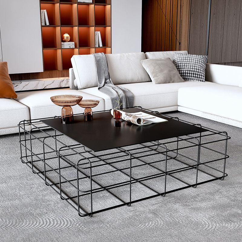 Frame Geometric Coffee Table Mid Century Black Finish Iron Cocktail Table
