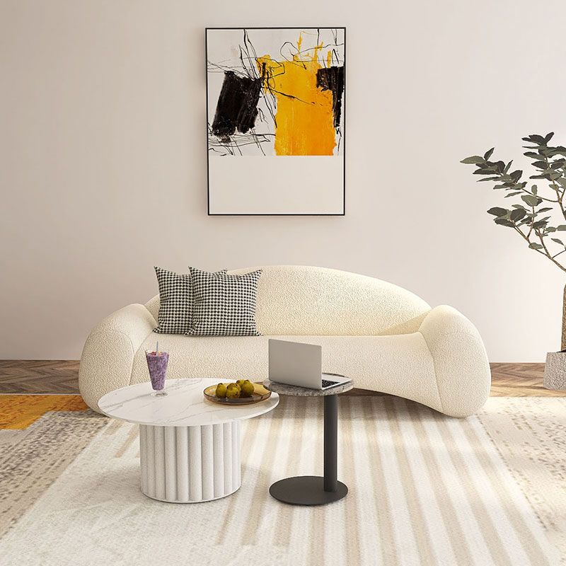 Contemporary Tight Back Sofa Couch Curved Settee Couch in White