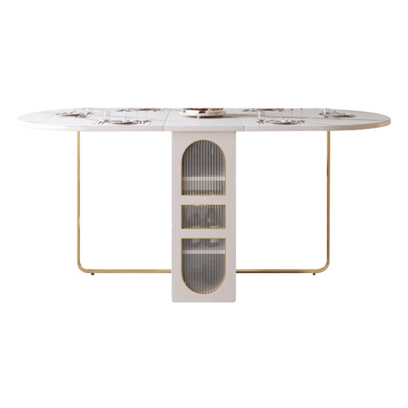 Modern Sintered Stone Dining Table Oval Drop-Leaf 59" Dining Table with Gold Frame Clearhalo ' dining_table' 'Dining Tables & Seating' 'Dining Tables' 'furn' 'furn_dining_table' 'Furniture' 'furniture_dining_table' 'Kitchen & Dining Furniture' 'kitchen&dining_furn' 'kitchen' 'kitchen_dining_table' 1200x1200_429d72f0-7cc1-42b5-b37d-3a93054143c7