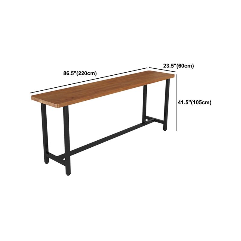 Table de bar à barre supérieure en bois de pin rectangulaire avec base de chevalet en noir