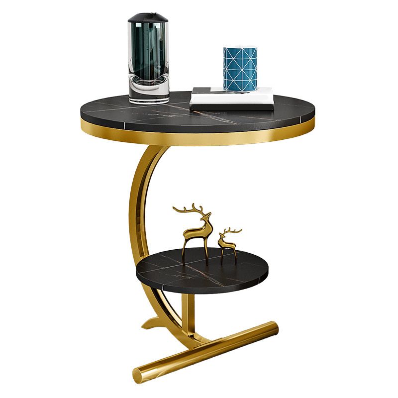 Glam Round Stone Side End Table Abstract Double Tier Sofa Side End Table Clearhalo 'Coffee & Accent Tables' 'End & Side Tables' 'end_side_tables' 'furn' 'furn_end_side_tables' 'Furniture' 'Living Room Furniture' 1200x1200_42a0b324-e589-4aeb-b8ab-87528fe57c92