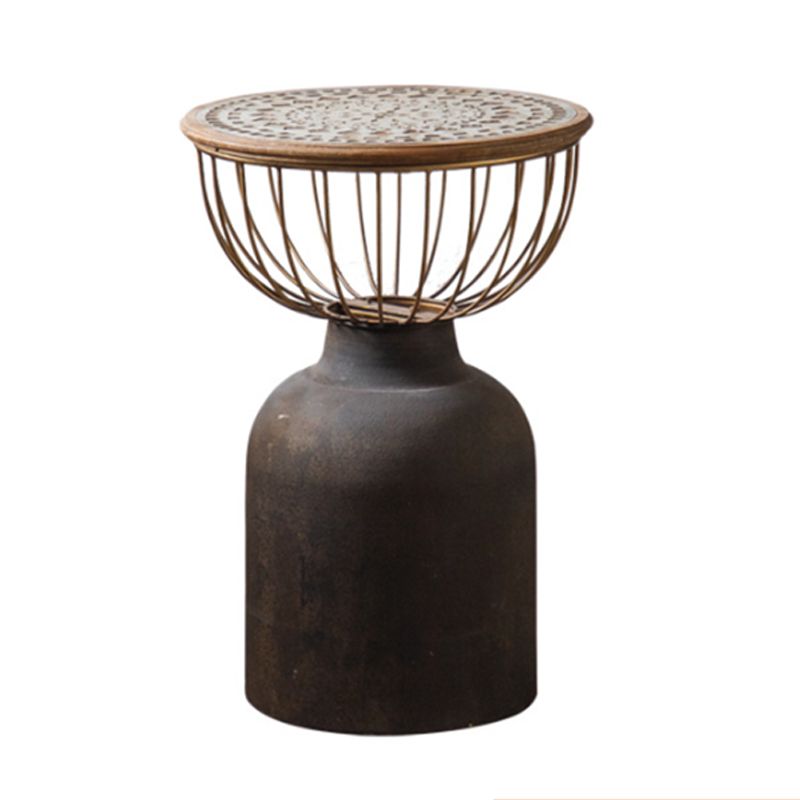 French Country Frame End Table Antique Brass Solid Wood Side Table