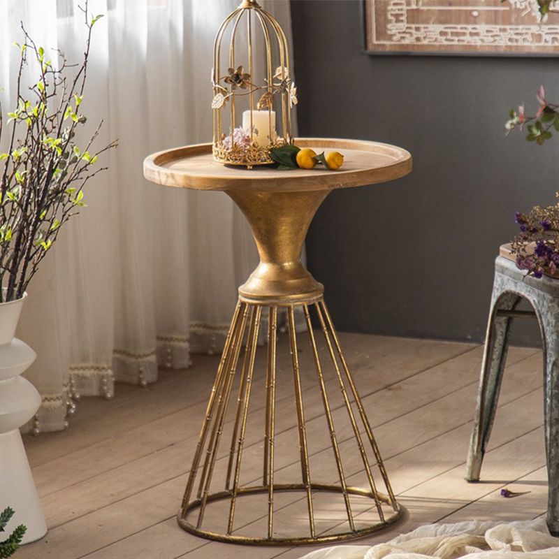 French Country Frame End Table Antique Brass Solid Wood Side Table