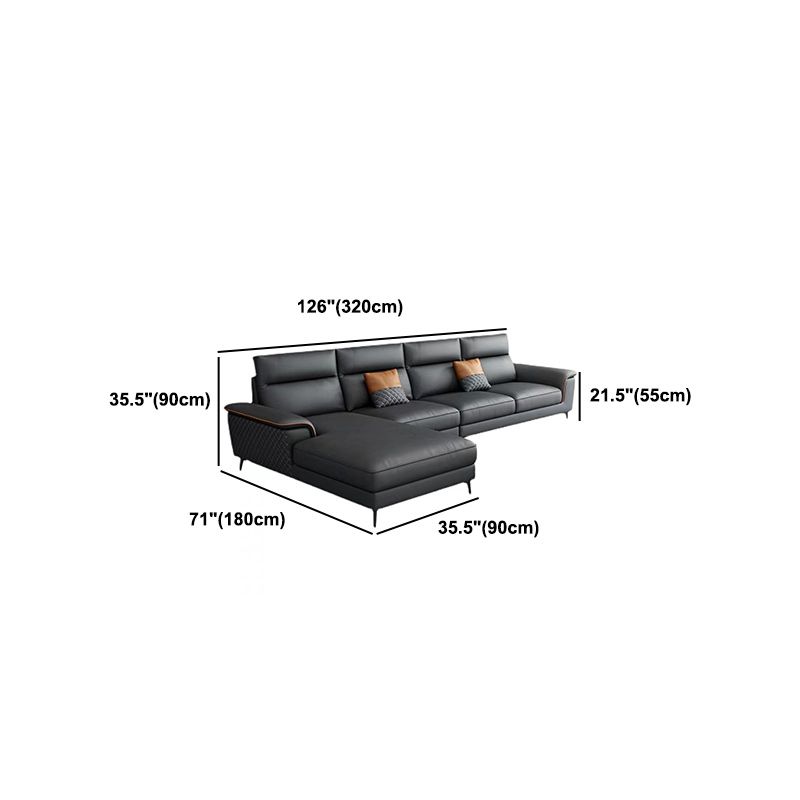Modern 4-Seater Pillow Top Arm Sofa Faux Leather Sofa with Chaise - 129.9" W Clearhalo 'furn' 'furn_sectionals' 'Furniture' 'Living Room Furniture' 'Sectionals' 1200x1200_42a7e9be-d390-445d-a07c-192896ba19e4