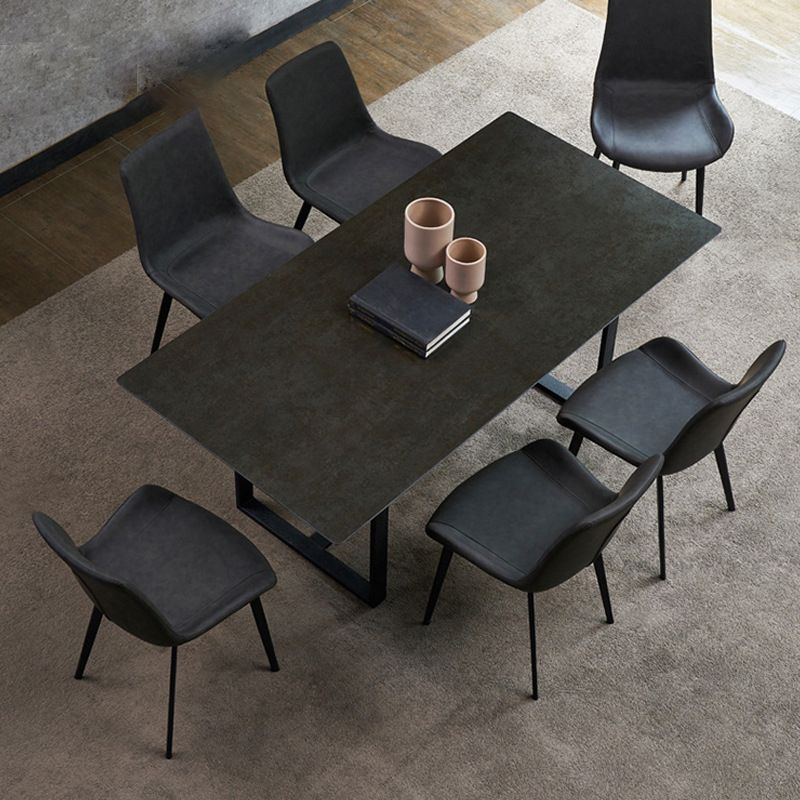 Industrial Rectangle Table Sintered Stone Table with Metal Legs for Home Clearhalo 'Dining Tables & Seating' 'Dining Tables' 'dining_table' 'furn' 'furn_dining_table' 'Furniture' 'Kitchen & Dining Furniture' 1200x1200_42a7eec4-900f-47e4-96d8-f90a2ce13602