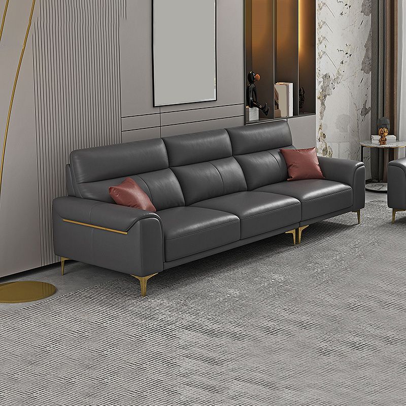 Dark Gray Genuine Leather Sofa and Chaise Pillow Top Arm Sectional for Living Room Clearhalo 'furn' 'furn_sectionals' 'Furniture' 'furniture_sectionals' 'Living Room Furniture' 'Sectionals' 1200x1200_42aa3c23-8957-4dfa-8374-8fcd96eea883