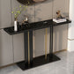 Mesa de consola superior de mármol moderna con tapa rectangular y base de pedestal