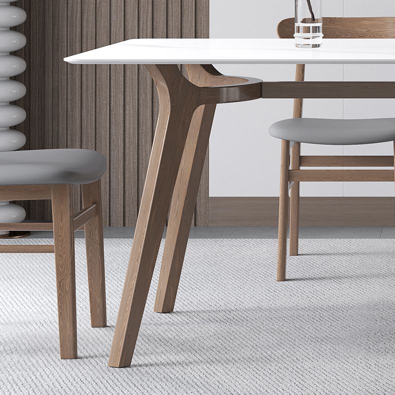 Tavolo bianco in pietra sinterizzato Tavolo da ristorante moderno con base in legno e 4 gambe