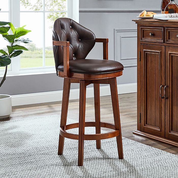 Scandinavian Indoor Bar Stools Solid Wood Armed Stool with Footrest