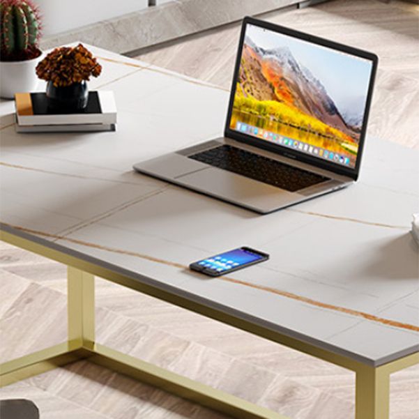 Glam Stone Office Desk 29.53" Tall Rectangular Writing Desk with Iron Base Clearhalo 'furn' 'furn_office_desk' 'Furniture' 'Office Desks' 'Office Furniture' 'office_desk' 1200x1200_42b521b6-a3e6-4756-8bcc-4a81d4230af7
