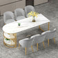 Glam Style Sintered Stone Dining Table Freeform Shape Table with Double Pedestal Base Clearhalo ' dining_table' 'Dining Tables & Seating' 'Dining Tables' 'furn' 'furn_dining_table' 'Furniture' 'furniture_dining_table' 'Kitchen & Dining Furniture' 'kitchen&dining_furn' 'kitchen' 'kitchen_dining_table' 1200x1200_42bb1387-d150-4a25-a401-0c2e27b5c910