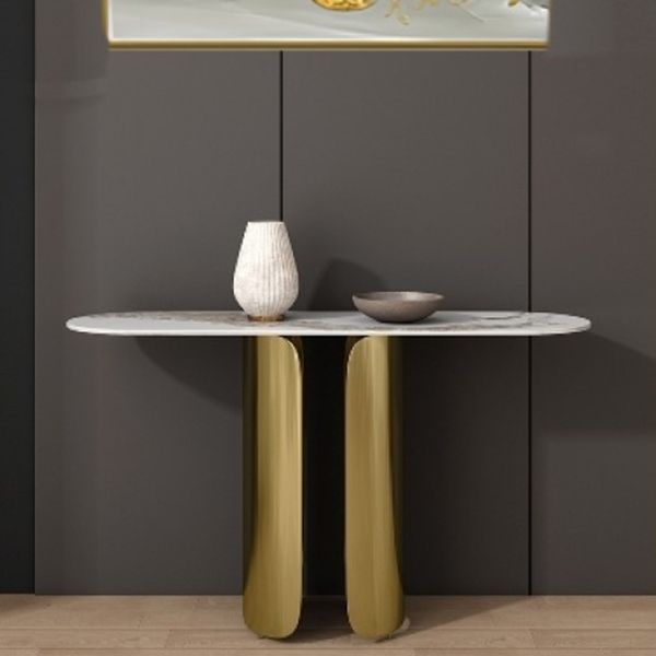 Tavolo da console glam largo 16 pollici tavolo di accento di pietra ovale per Hall