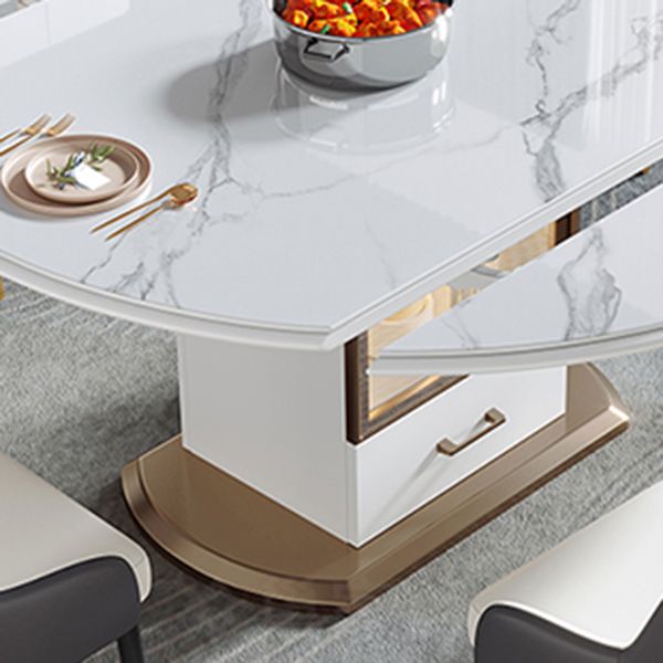Modern Round Stone Top Dining Table Extendable for Small Spaces Clearhalo 'Dining Tables & Seating' 'Dining Tables' 'dining_table' 'furn' 'furn_dining_table' 'Furniture' 'Kitchen & Dining Furniture' 1200x1200_42c16078-afc7-4a14-8cee-eb9331aa3bb9