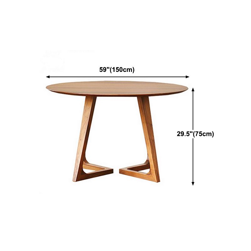 Round Double Pedestal Modern Table Fixed Table with Solid Wood