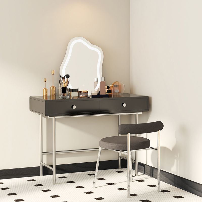 Black/White Contemporary Vanity 2 Storage Drawers with Padded Stool