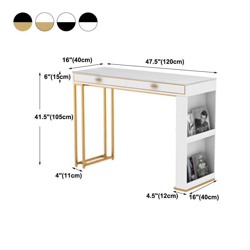 Glam Iron Bar Dining Table Faux Marble Top Indoor Bistro Table with 2-Drawer Clearhalo 'Bar Furniture' 'Bar Tables' 'bar_tables' 'furn' 'furn_bar_tables' 'Furniture' 'furniture_bar_tables' 'Kitchen & Dining Furniture' 1200x1200_42ce46a8-551e-49e7-8099-1bae9ccfc20f