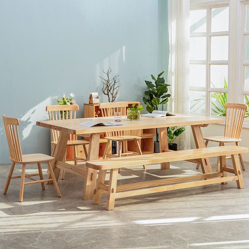 Rectangle Trestle Base Dining Table Modern Pine Wood Table for Kitchen Clearhalo 'Dining Tables & Seating' 'Dining Tables' 'dining_table' 'furn' 'furn_dining_table' 'Furniture' 'Kitchen & Dining Furniture' 1200x1200_42cf9e58-ead2-4258-b3c1-d015586427d2