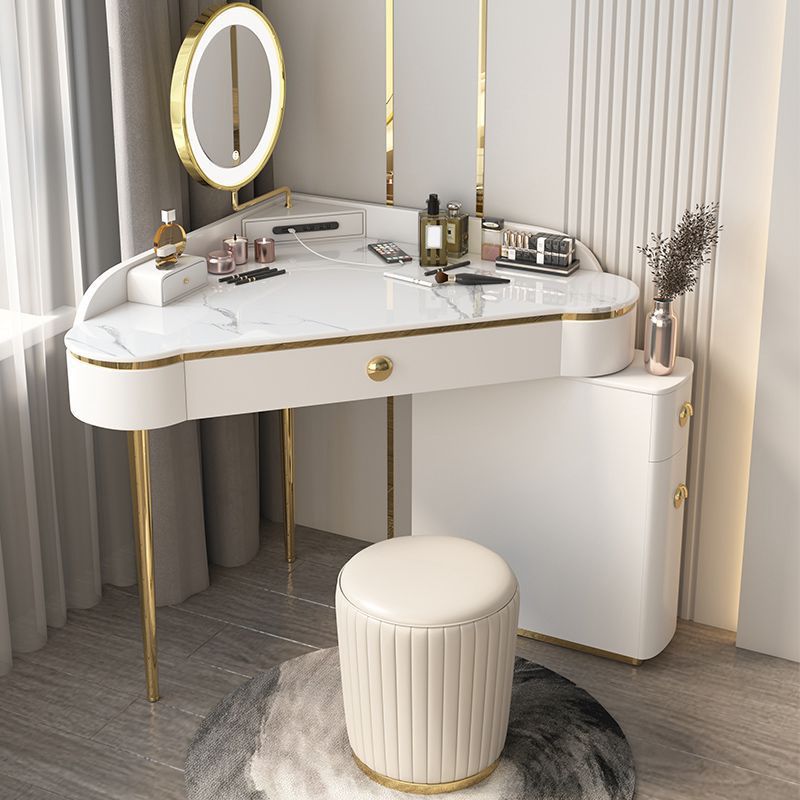 Glam Style Rock Slab Vanity with 3 Drawers White/pink Metal Base Clearhalo 'Bedroom Furniture' 'furn' 'furn_makeup_vanities' 'Furniture' 'Makeup Vanities' 'makeup_vanities' 1200x1200_42cfbcba-3f36-48b8-8c1e-38d0db68c794