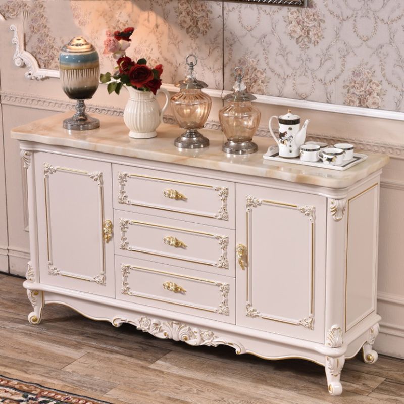 Glam 2-door Sideboard in White Solid Wood with Marble for Living Room Clearhalo 'buffet_sideboard' 'Buffets & Sideboards' 'furn' 'furn_buffet_sideboard' 'Furniture' 'Kitchen & Dining Furniture' 1200x1200_42d02805-b69a-48f1-b23c-499f64254ab7