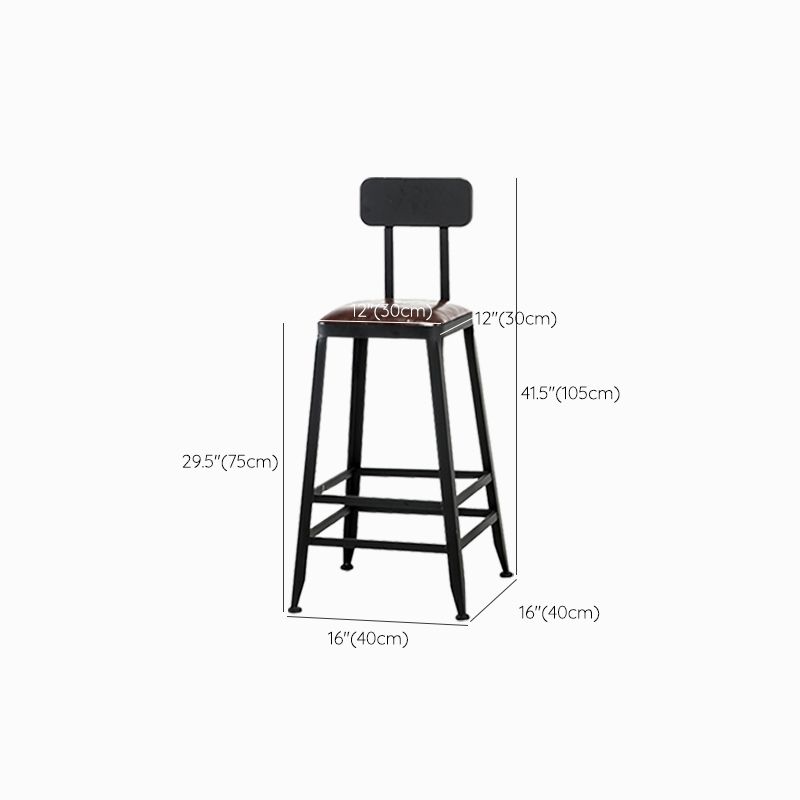 Industrial Brown Counter Stool Leather Square Stool with Black Metal Frame Clearhalo 'Bar Furniture' 'Bar Stools' 'bar_stools' 'furn' 'furn_bar_stools' 'Furniture' 'Kitchen & Dining Furniture' 1200x1200_42d16796-4b57-4dd5-b1a9-936f3d1dca7e