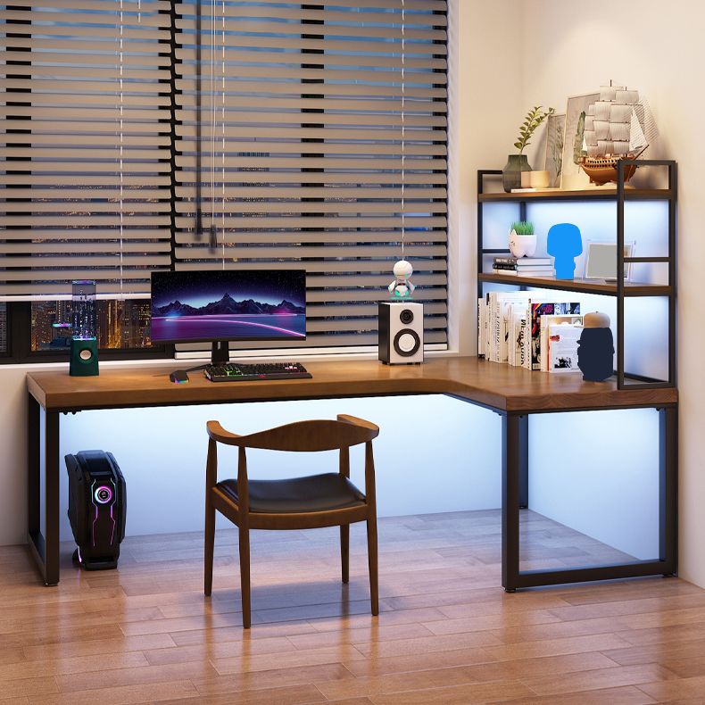 Descrito industrial de la oficina L-shape escritorio de escritura de madera sólida con patas de metal