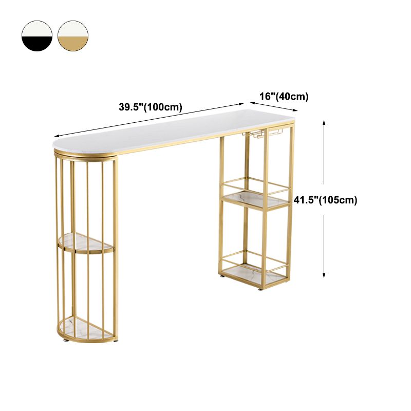 Glam Iron Bar Dining Table White Faux Marble Top Indoor Bistro Table with 2-Shelf Clearhalo 'Bar Furniture' 'Bar Tables' 'bar_tables' 'furn' 'furn_bar_tables' 'Furniture' 'furniture_bar_tables' 'Kitchen & Dining Furniture' 1200x1200_42d24325-87e1-4363-aa10-8663e647f880