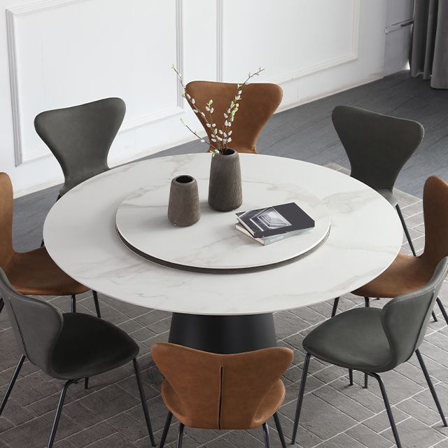 Round Sintered Stone Dining Table Modern Turntable Furniture with Steel Pedestal Base Clearhalo 'Dining Tables & Seating' 'Dining Tables' 'dining_table' 'furn' 'furn_dining_table' 'Furniture' 'Kitchen & Dining Furniture' 1200x1200_42d713f1-ec5f-4507-a733-14c72119619d